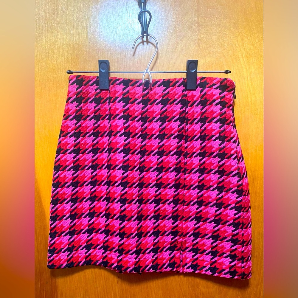 Blue rain Francesca’s plaid pink, red, and black mini skirt VALENTINE’S DAY